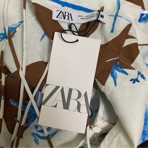 NWT Zara Tropical Print Mini Dress Linen Blend Sundress - Picture 12 of 13